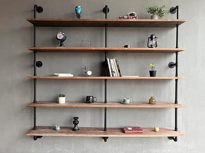 HDDFER Industrial Pipe Shelf Shelving Bookcase, Wall Mounted Rustic Bookshelf 60 Inch, Floating Bookshelves for Wall,Retro Wood Metal Pipe Industrial Shelves for Living Room
