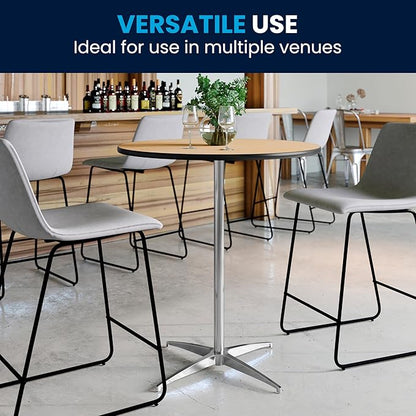 Flash Furniture Lars 30" Round Cocktail Table with 30" and 42" Columns, Adjustable Standard or Bar Height Round Table for Events or Home Use, Natural