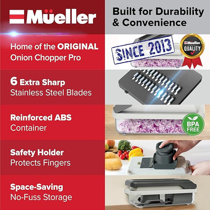 Mueller Vegetable Chopper Mandoline Slicer, Food Veggie Chopper, Cheese Grater, Onion Vegetable Cutter with Container, Dicer, Kitchen Gadgets & Essentials, White Sand/Grey