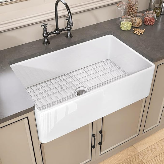 Farmhouse Sink 30 inch Undermount Fireclay Farm Kitchen Sink Single Bowl Apron Front Sinks Big Deep Capacity Accessory Kit Included