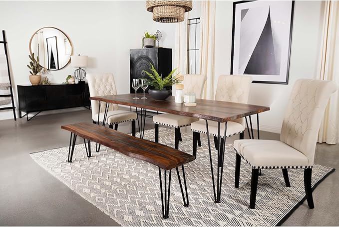 Hairpin Leg Bench Grey Sheesham Live Edge Wood Dining Bench for Kitchen Island and Entryway Seating Furniture