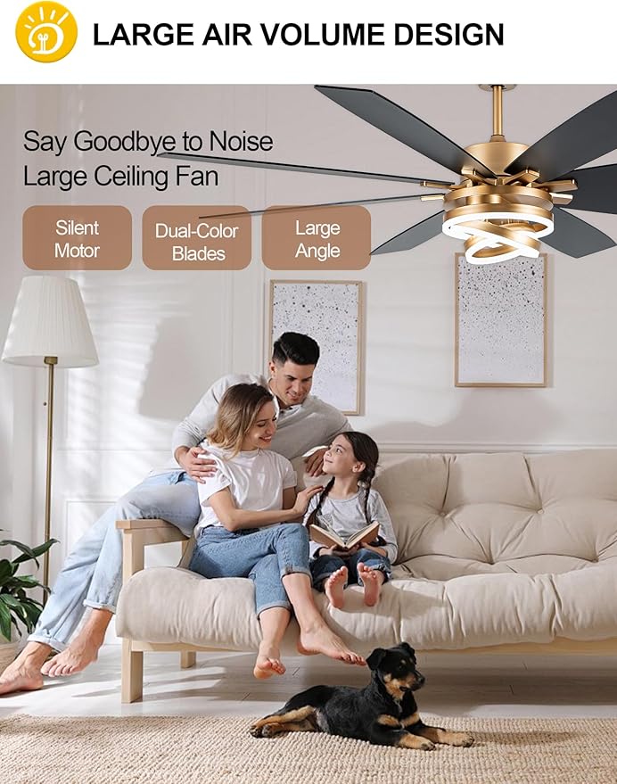 72 Inch Gold Ceiling Fans with Lights Reversible Quiet DC Motor 6 Speeds Large Modern Ceiling Fans with Remote Chandelier Fans for Bedroom Living Room
