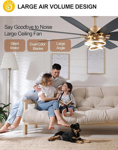 72 Inch Gold Ceiling Fans with Lights Reversible Quiet DC Motor 6 Speeds Large Modern Ceiling Fans with Remote Chandelier Fans for Bedroom Living Room