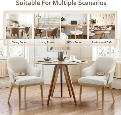 MALOL Wooden Dining Chairs Set of 4, Modern Fabric Upholstered Dining Room Chair, Kitchen Side Chairs, Farmhouse Dinner Chair with Open Back for Kitchen, Beige