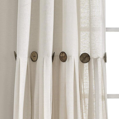 Lush Decor Linen Button Window Curtain Panel, Single, 40" W x 108" L, Off White- Country Curtains - Color Block Modern Farmhouse Curtains For Living Room, Bedroom & Dining Room