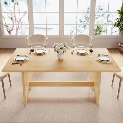 Jocoevol 63" Folding Dining Table for 4-6, Modern Dining Room Table with Large Foldable Tabletop, Wood Folding Table with Foldable Legs, Dinner Tables for Kitchen Dining Room (Natural)