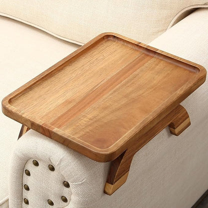 SINWANT Couch Arm Table,Acacia Wood Sofa Arm Rest Tray for Couch,13.78" Foldable Couch Armrest Tray Tables for Home Apartment Small Spaces