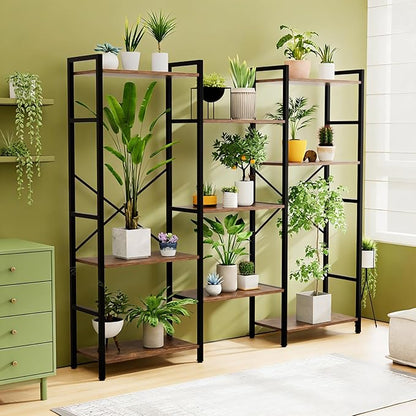 GRUSIGN Triple 4 Tier Book Shelf, Modern Bookcase Shelf, Freestanding Large Display Shelves for Living Room/Office/Garage, Stable Large Bookshelf with Storage for Books/LEGO/Plants, Rustic Brown