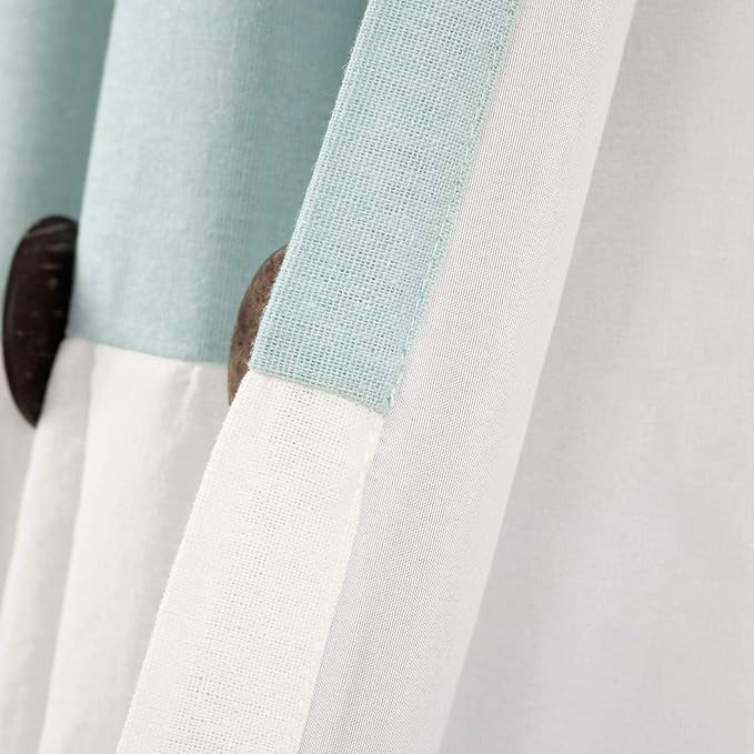 Lush Decor Linen Button Window Curtain Panel, Single, 40" W x 84" L, Blue & White - Country Curtains - Rustic Decor - Color Block Modern Farmhouse Curtains For Living Room, Bedroom & Dining Room