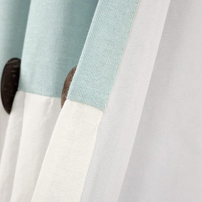 Lush Decor Linen Button Window Curtain Panel, Single, 40" W x 84" L, Blue & White - Country Curtains - Rustic Decor - Color Block Modern Farmhouse Curtains For Living Room, Bedroom & Dining Room