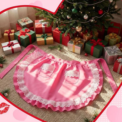 Geyoga valentine Waist Aprons for Women with Pockets Pink Kitchen Cooking Maid Apron Vintage Skirt Cute Ruffle Dress Costume