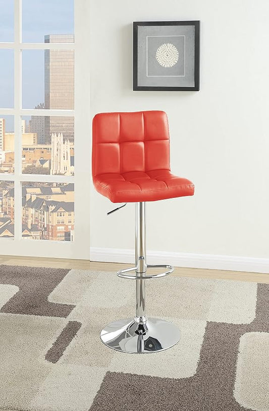 Modern Dining Chair Adjustable Height Kitchen Side Chairs Upholstered Faux Leather Bar Stools with Gas Lift for Kitchen Island Dining Room Sturdy Stable Easy Assembly,Red-Metal-2pc