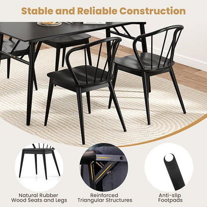 Giantex Wooden Dining Chairs Set of 4, Black Windsor Kitchen Chair w/High Spindle Back & Rubber Wood Legs, Wide Seat & Curved Backrest, Farmhouse Side Chairs, Armless Accent Chair for Home Restaurant