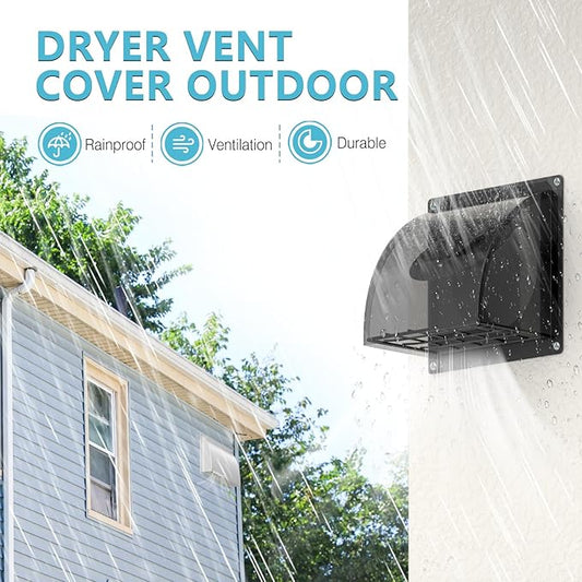 5 Inch Dryer Wall Vent Cover, HG Power Metal Wall Vent Cap Outside with Removable Screen & Cushioned Non-Return Flap for Home Wall, Air Condition, Range Hoods, Kitchen (Black)
