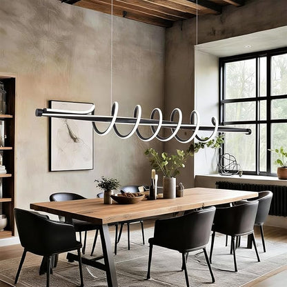 Black Modern Chandelier,Dimmable Black Led Chandelier for Dining Room Light Fixture Over Table Modern with Remote,Height Adjustable Dining Room Chandelier Ceiling Hanging Led Modern Ceiling Lamps