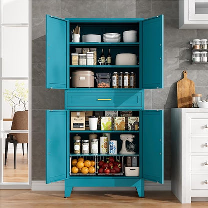 LCAOPC 71" Tall Pantry Storage Cabinet with Drawer and Adjustable Shelves, Freestanding Tall Kitchen Cupboard Storage Cabinet for Kitchen,Dining Room, Living Room, Blue