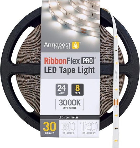 Armacost Lighting RibbonFlex Pro 24V White LED Strip Lights 30 LED/m, 3000K, 8.2 ft 144210