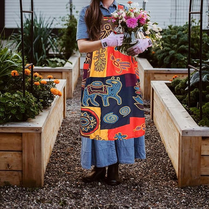 Cityelf Vintage Pinafore Apron Dress Snap Adjust Linen Cotton with Pockets Floral Aprons for Cooking Gardening