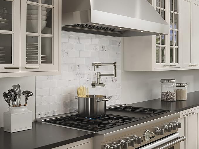 Pfister Lita Pot Filler Kitchen Faucet, 2-Handle, Wall Mounted, Single Hole, Stainless Steel Finish, GT533PFS