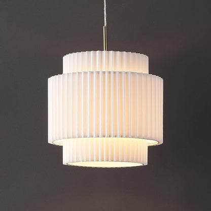 JONATHAN Y 14.5" Brass Gold and White 1-Light Iron Pendant Light, Vintage Mid-Century Modern with Pleated Linen Shade, Adjustable Height for Kitchen, LED Bulb Included JYL2408A