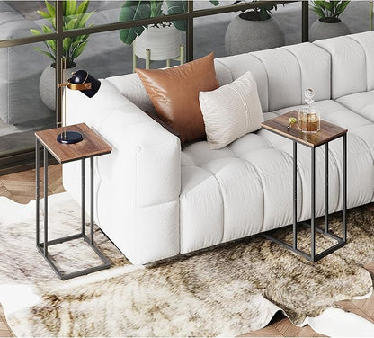 WLIVE C Shaped End Tables Set of 2, C Table Side Table for Couch, TV Trays Set of 2, Couch Side Tables that Slide Under, Small Side Table, C Table for Sofa, Living Room, Bedroom, Small Space, Brown