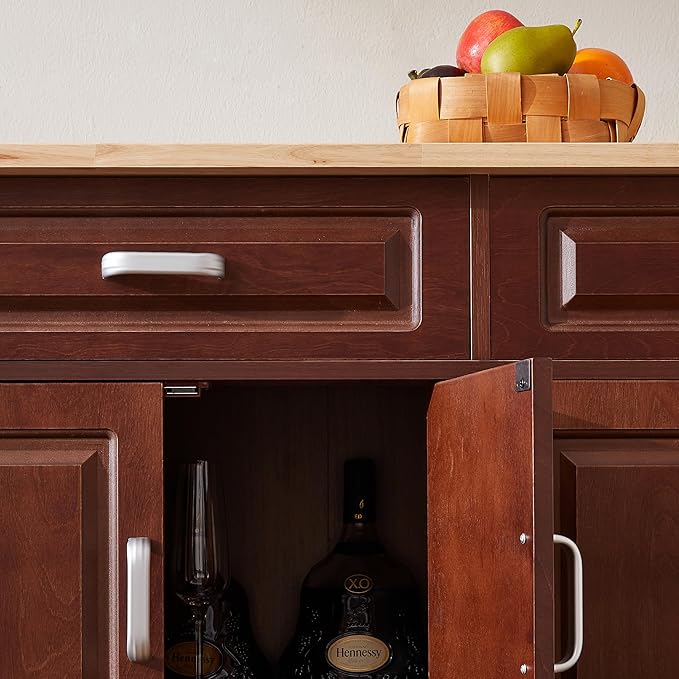GOWE 54'' Portable Kitchen Island Cart on Wheels Wood Storage Cabinet with 2 Drawers, Spice Rack & Towel Rack, Walnut 53.78''W x 18.11''D x 35.47''H.