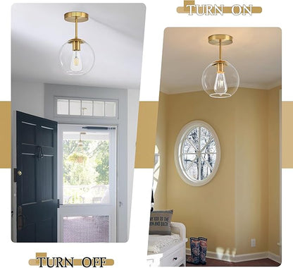 Bagood Gold Semi Flush Mount Ceiling Light Fixture with Clear Glass Light Fixture Mid Century Light Fixtures Gold Semi Flush Ceiling Light Fixtures for Dining Room Kitchen Island (Bulb Incl)