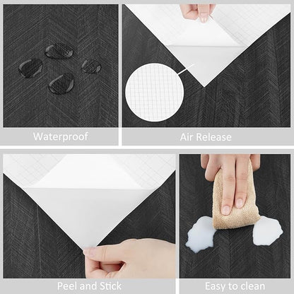 WESTICK Large Black Wood Wallpaper Peel and Stick Wood Grain Contact Paper 36"x394" Wooden Wallpaper Self Adhesive Removable Wooden Vinyl Countertop Contact Paper for Kitchen Countertops Desk Cabinets