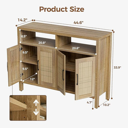 Mericonia Rattan Buffet Cabinet with Storage, Sideboard with Doors, Console Table, Farmhouse Coffee Bar, Modern Wood Storage Cabinets TV Stand(Natural 2.0)