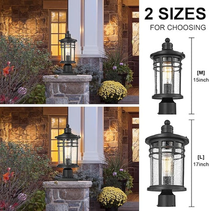Darkaway Large Outdoor Post Lights Lamp Posts Outdoor Lighting, 17inch Post Lights Waterproof 2 Pack Outdoor Light Fixtures with Glassfor Outside Patio Yard Pathway