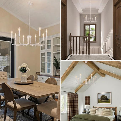 French Country Chandelier, 8-Light Farmhouse Chandelier for Dining Room, Antique White Chandelier Light Fixtures, Candle Hanging Pendant Lights for Kitchen Living Room Bedroom Foyer