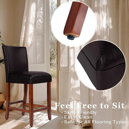 HomePop Home Decor Classic Counter Height Bar Stool, Set of 1, 29 Inch, Faux Leather Upholstered, Decorative Home Furniture, Dark Brown Faux Leather