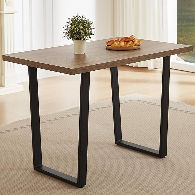 HIPIHOM 42.9 Modern Dining Kitchen Table for 4, Space-Saving Rectangular Design with Metal Legs, Suitable for Dining Room Kitchen Restaurant (Walnut Table)