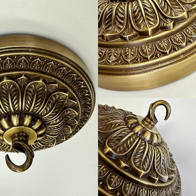 5.9 inches Brass Ceiling Light Canopy Plate, Antique Mounting Canopy Kit for Pendant Light, Hanging Fixture, Chandelier Plate Cover (Retro)