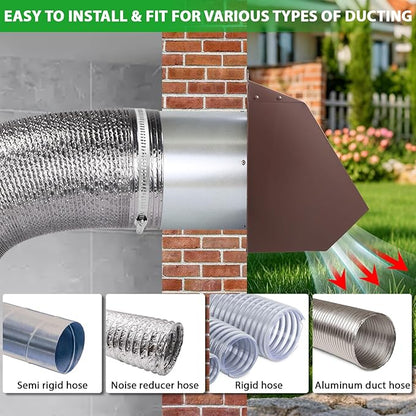 4 Inch Dryer Vent Cover Outside Hooded Wall Vent with Screen and Damper, Exhaust Vent Wall Mount Exterior Wall Vents Cover Cap for Dryer Ventilation&Outdoor Air Exhaust,Galvanized Steel,Brown