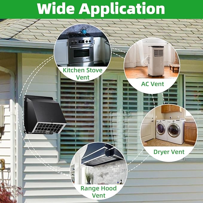 4" Dryer Vent Cover Outdoor,Dryer Vent Covers for Exterior Wall Vent Hood Outlet Air Vent,Dryer Vent Cover Outside,Exterior Dryer Exhaust Vent Cover Cap for House AC,Through Wall Dryer Vent Kit,Black