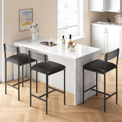 Bar Stools Set of 2, Kitchen Bar Stools with Footrest, Upholstered Bar Chairs with Back, 2 Counter Height Barstools for Counter Bar, Island