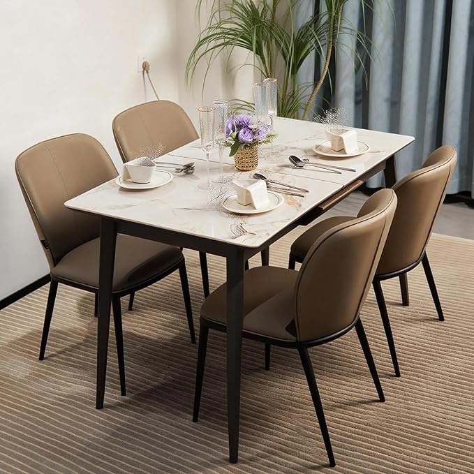 Extendable Dining Room Table, 51”-59”Large Kitchen Table Set for 6 to 8 People，Faux Marble Tabletop Foldable Tables for Conference Room (1 Table Only) (51”-59”)