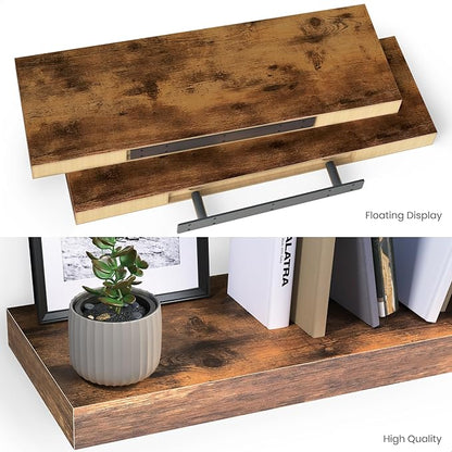 Ballucci Floating Shelves for Wall, 24" Wood Wall Shelf Set of 2, with Invisible Brackets for Bathroom, Living Room, Bedroom, Kitchen, Nursery, 8" Deep, Rustic Brown