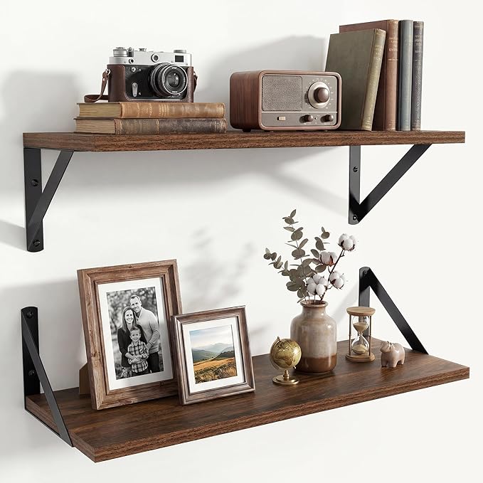 Axeman 20 Inch Floating Shelves | 8 Inch Deep Walnut Wall Shelves Set of 2 | 20''W x 8''D Rustic Walnut Shelves for Bathroom Living Room Bedroom Kitchen