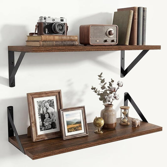 Axeman 20 Inch Floating Shelves | 8 Inch Deep Walnut Wall Shelves Set of 2 | 20''W x 8''D Rustic Walnut Shelves for Bathroom Living Room Bedroom Kitchen