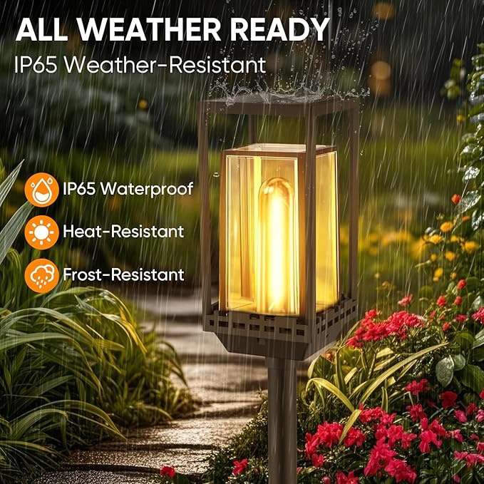 4 Pack Solar Pathway Lights Outdoor,IP65 Waterproof - Bright Outdoor Solar Lights for Yard,Auto On/Off Pathway Lights Solar Powered,Solar Path Lights for Walkway Driveway Garden