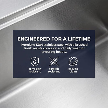 30-inch Kitchen Sink Workstation - 30x19 Inch Drop In Sink Workstation T304 18 Gauge Stainless Steel Single Bowl Kitchen Sinks with Accessories, Handmade Basin, 9 Inch Deep