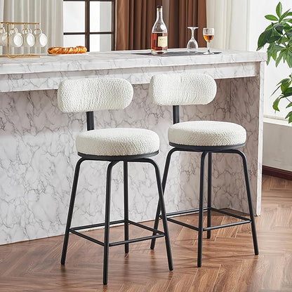 Modern Swivel Bar Stools Set of 2, Upholstered Counter Height Bar Chairs with Metal Legs & Footrest, 360° Swivel Barstools for Kitchen Island, Dining Room,for Living Room