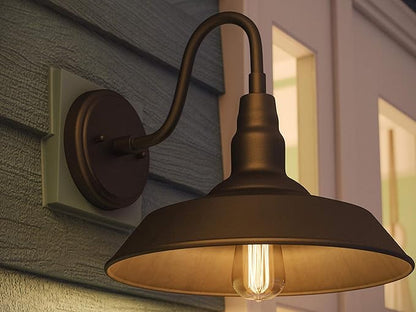 Kenroy Home 14'' Transitional 1-Light Outdoor Wall Sconce Wall Light, Wall Mounted Light with Black Metal Round Shade for Porch, Patio or Garage, Black