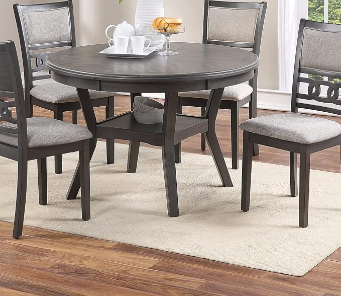 47" Classic Round Dining Table with Open Shelf, Kitchen Table with Robust Flared Legs, Elegant Restaurant Table with Sturdy Rubber Wood Construction for Living Room Kitchen Island Restaurant, Gray