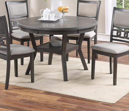47" Classic Round Dining Table with Open Shelf, Kitchen Table with Robust Flared Legs, Elegant Restaurant Table with Sturdy Rubber Wood Construction for Living Room Kitchen Island Restaurant, Gray