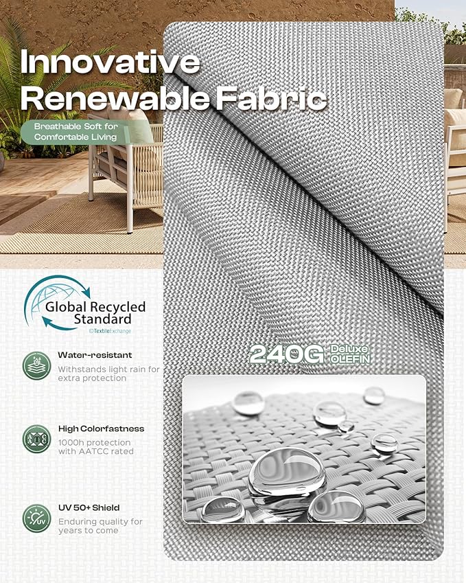 Aluminum Outdoor Patio Couch Loveseat, HDPE Rope Patio Sofa with Washable Thick Cushion, All-Weather Patio Furniture for Balcony, Yard, Gray Frame, Gray