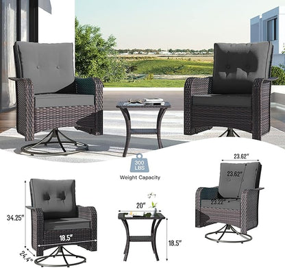 Kullavik 13PCS Outdoor Patio Furniture Set,PE Wicker Rattan Sectional Sofa Patio Conversation Sets with 43" 55000BTU Gas Propane Fire Pit Table,Swivel Rocking Chairs Set,Grey