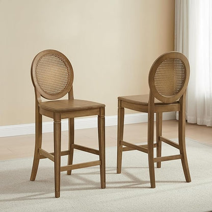 Crosley Furniture Katia Traditional Rattan Style Oval Cane-Back Counter Height Stool Set of 2, Bar Stools, Driftwood